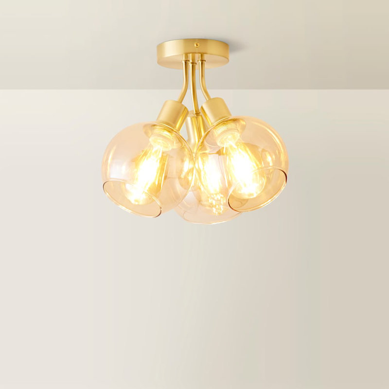 Dejuane Glass Semi Flush Mount, Gold, Beige