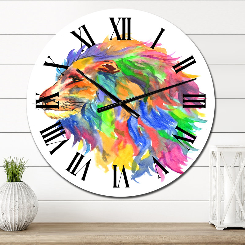 Portrait multicolore d'un lion - horloge murale traditionnelle, Petit