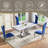 70.08” Faux Marble Dining Table With Double X Mirrored Pedestal Base, 5 Pieces Modern Table For Living Room
