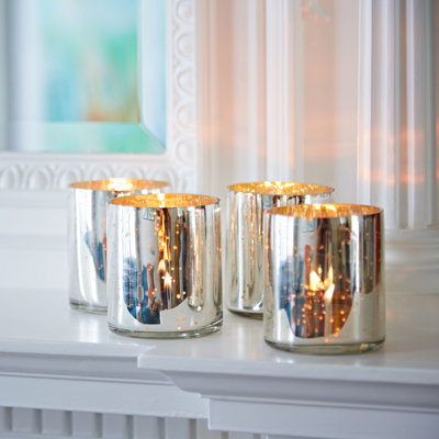 4 Silver Antique Effect Tea Light Holders