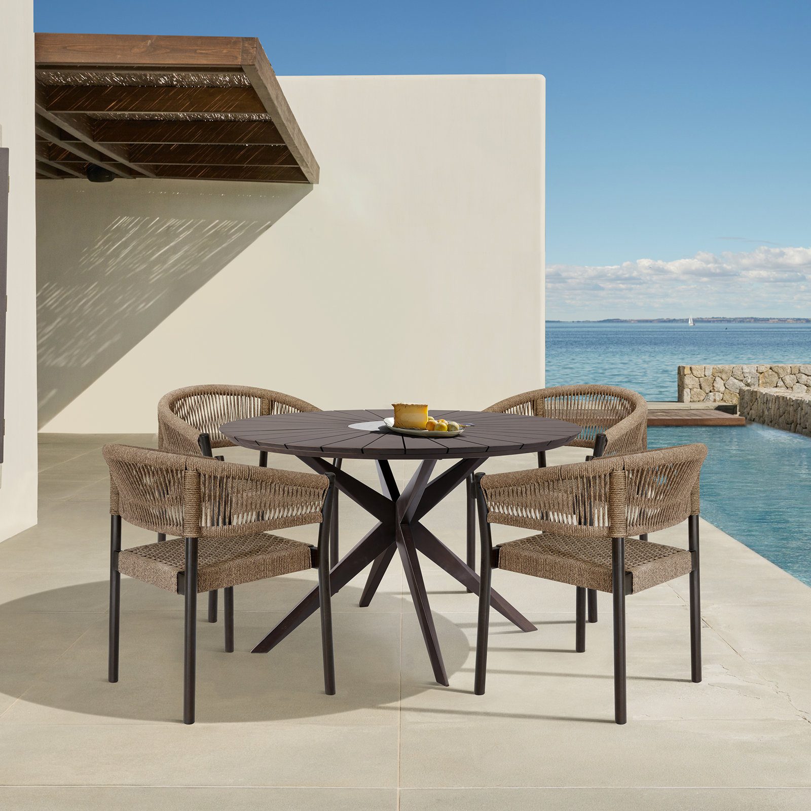 Fynn Stackable Eucalyptus Patio Armchair, Truffle/Black