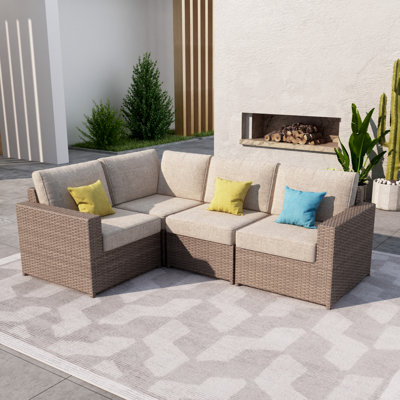 Amberson Fully Assembled 4-Person Wicker Patio Sofa Set with Cushions