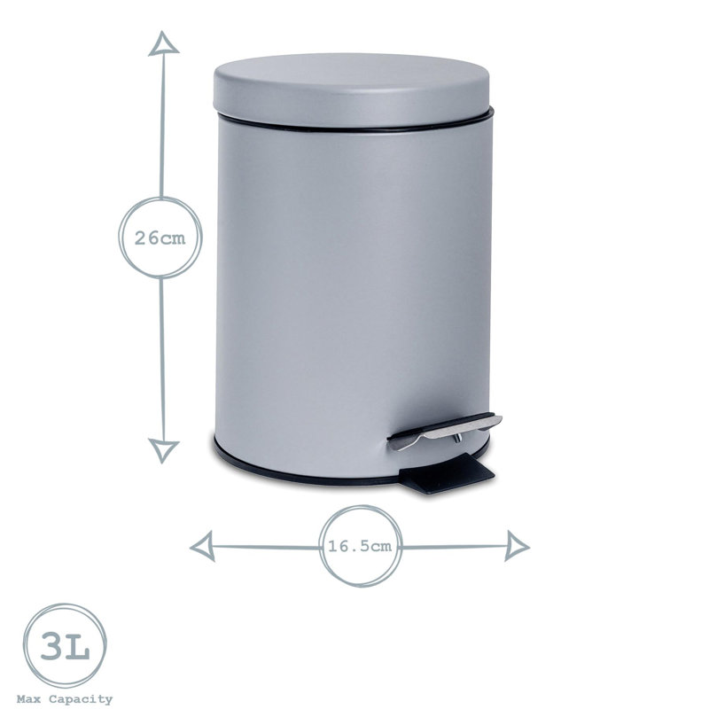 Harbour Housewares - Round Bathroom Pedal Bins, Grey