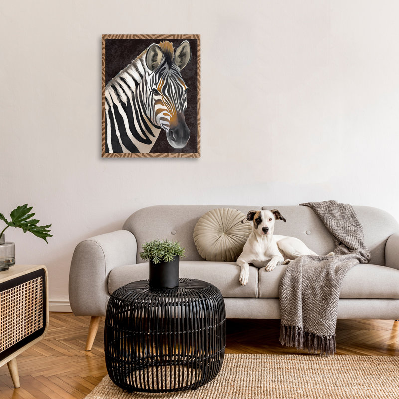 Art mural sur toile Zèbre avec bordure géométrique par Lucca Sheppard, H 40 po x l 30 po