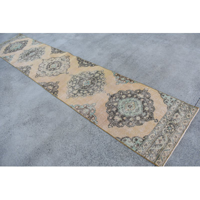 Beige Wool Patchwork Runner Rug, 29.5x149.6 Inch Classic Rug