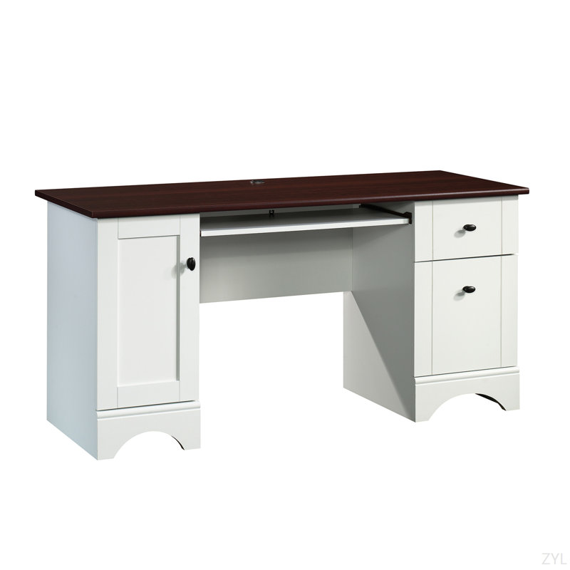 Computer Desk, White Finish, Select Cherry/Soft White