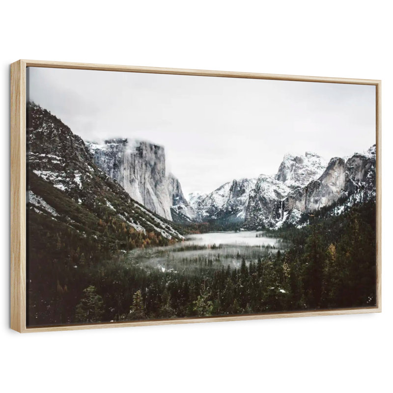 Yosemite Winter Magic, Cadre flottant en bois naturel, 43 po x 29 po