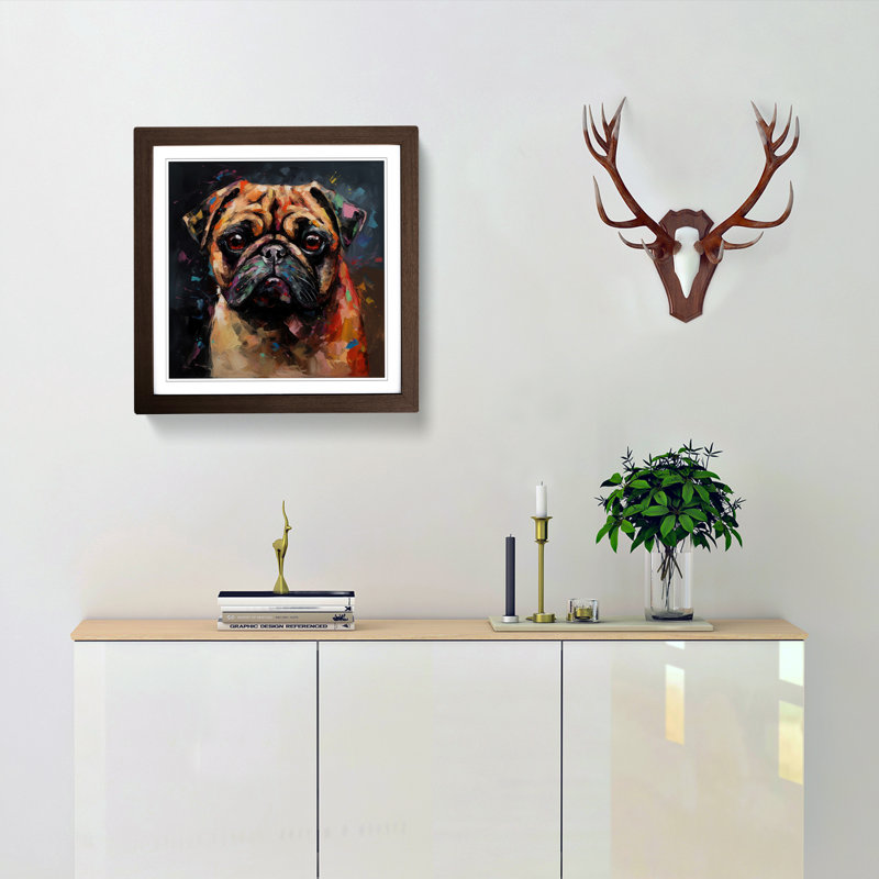 Pug Palette Knife - Single Picture Frame Print on Wood, Walnut