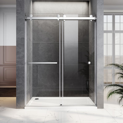 UKD01 Frameless Double Sliding Shower Door, 66-72 in. W x 80 in. H, Chrome, 3/8 in. (10mm) Clear Tempered Glass