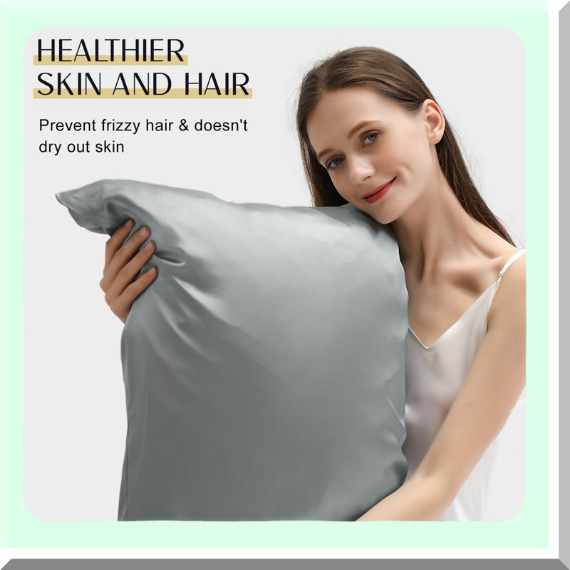 SilkLux Hair-Safe Pillowcase - 100% Mulberry Silk, Hidden Zipper, Soft & Durable, Grade 6A, Gift Box Included - 20"x26" Grey Case