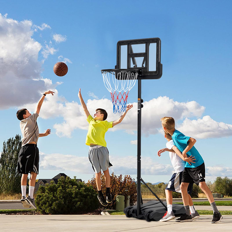 Système de cerceau de basketball réglable - But portable de 5 à 7 pi avec panneau incassable de 28 po - Base et roues robustes - Assemblage facile pour les enfants et les adultes