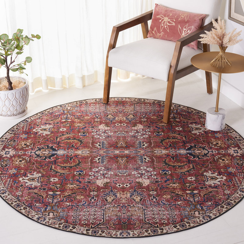 Adon Oriental Red/Beige/Black Area Rug, Round 6'