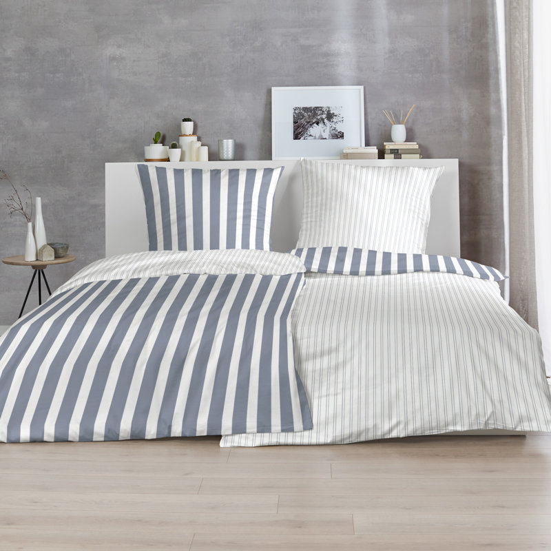 Perkal Bettwäsche 100% Baumwolle, White/Blue, 220 x 240 cm - 2 Pillowcases (80 x 80 cm)