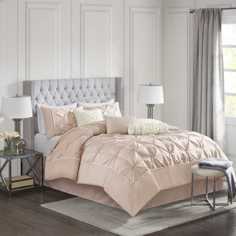 Blush King 7-Piece Tufted Comforter Set with Stripes