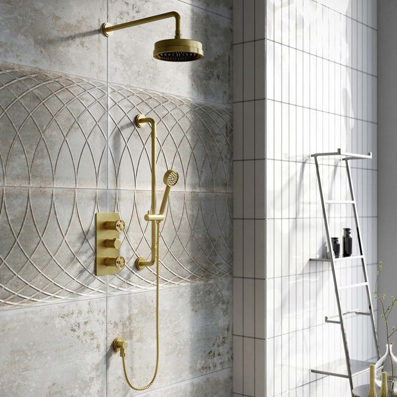  Thermostatic Shower with Fixed Shower Head, Brushed Gold