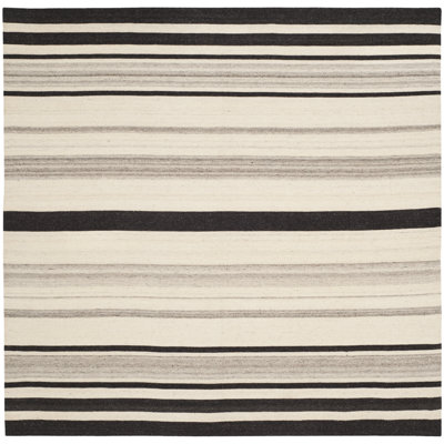 Emek Hand Woven Flat Weave H. S. Wool/Cotton Striped Rug in Black/Tan