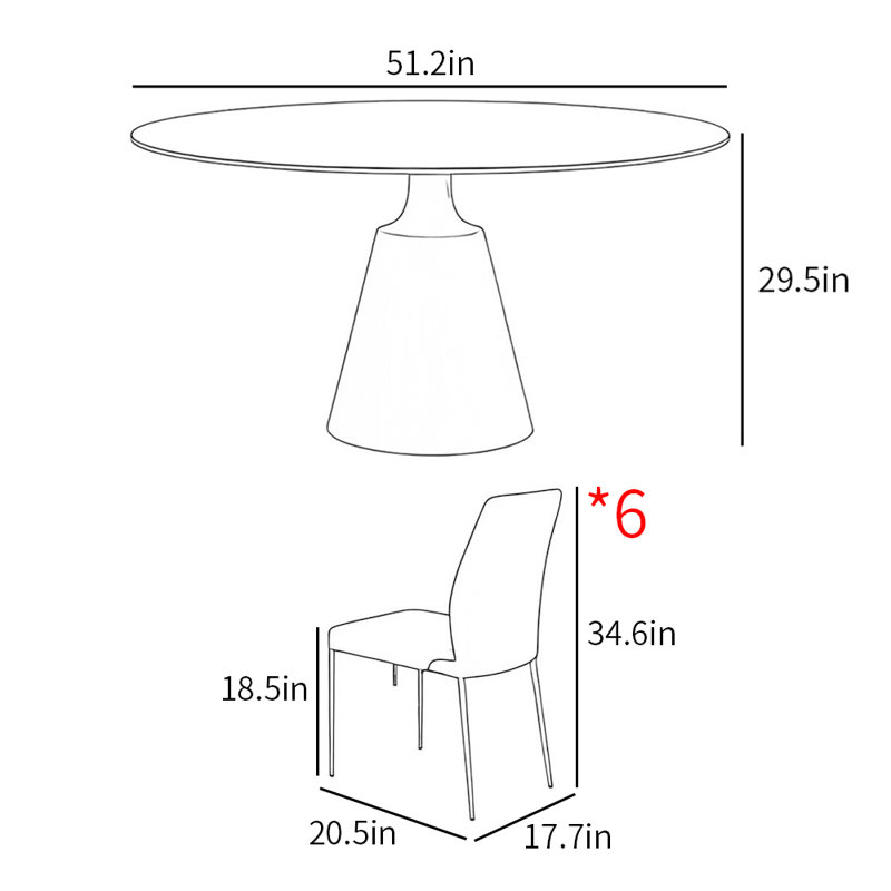 Modern light luxury home round table sets, 29.5"H x 51.2"L x 51.2"W