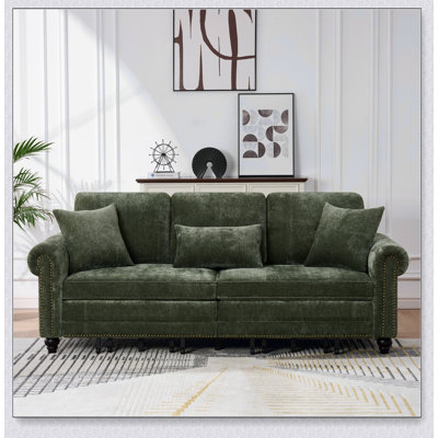 86 King Pull Out Sofa Bed, 3 in 1 Convertible Sleeper Sofa, Modern 3 Seat Couch with Nailhead Trim & Rolled Arm for Living Room, Apartment, Office
