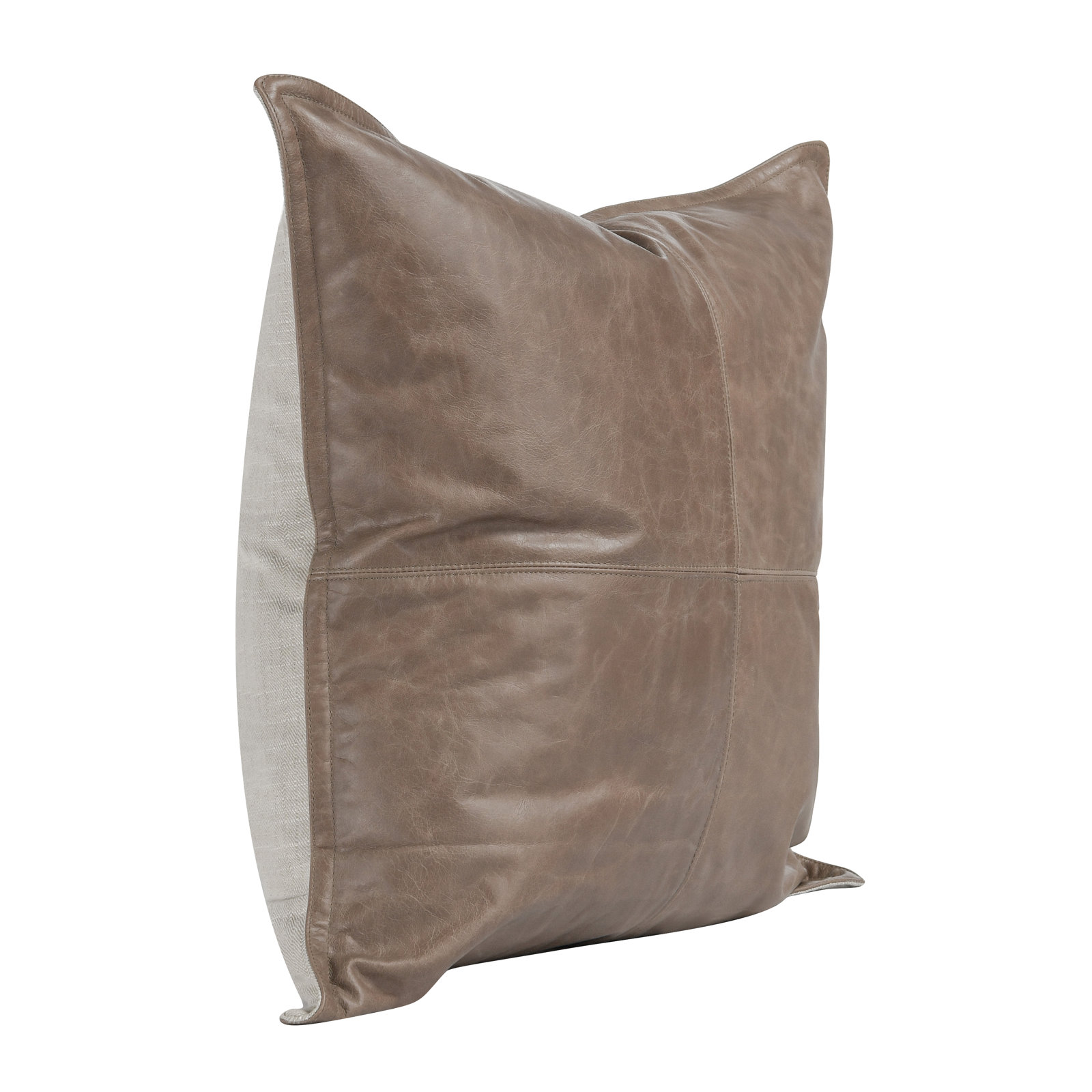 Cutler Genuine Leather Throw Pillow, Taupe, Square 22"