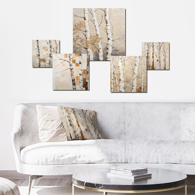 Beige minimalisme arbre bouleau - ensemble d'art mural 6 bouleaux