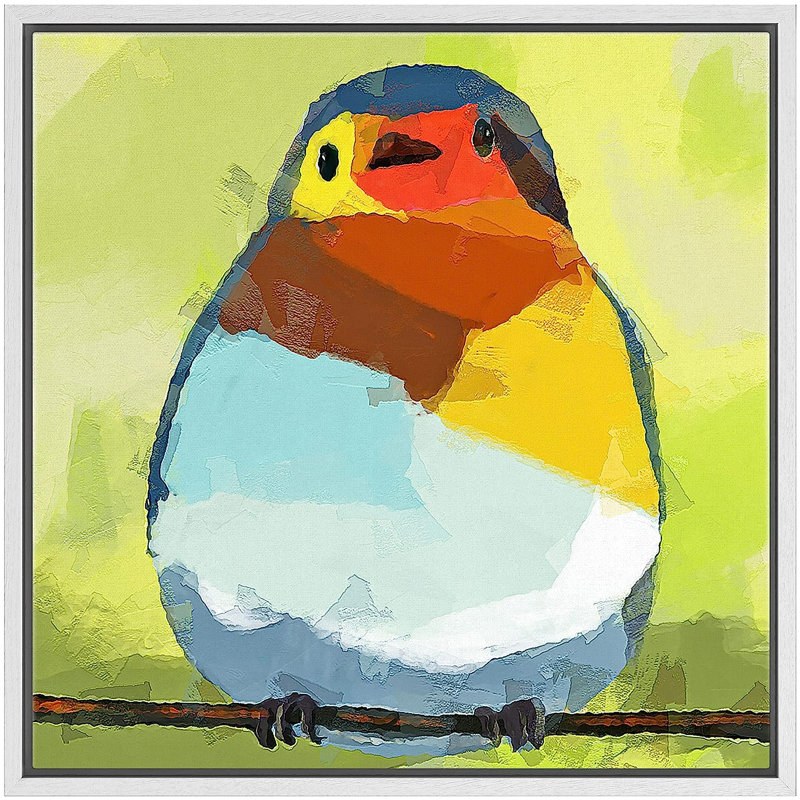 Bleu, jaune, pinson doré - reproduction d'art sur toile tendue, H 16 po x l 16 po x P 1,5 po