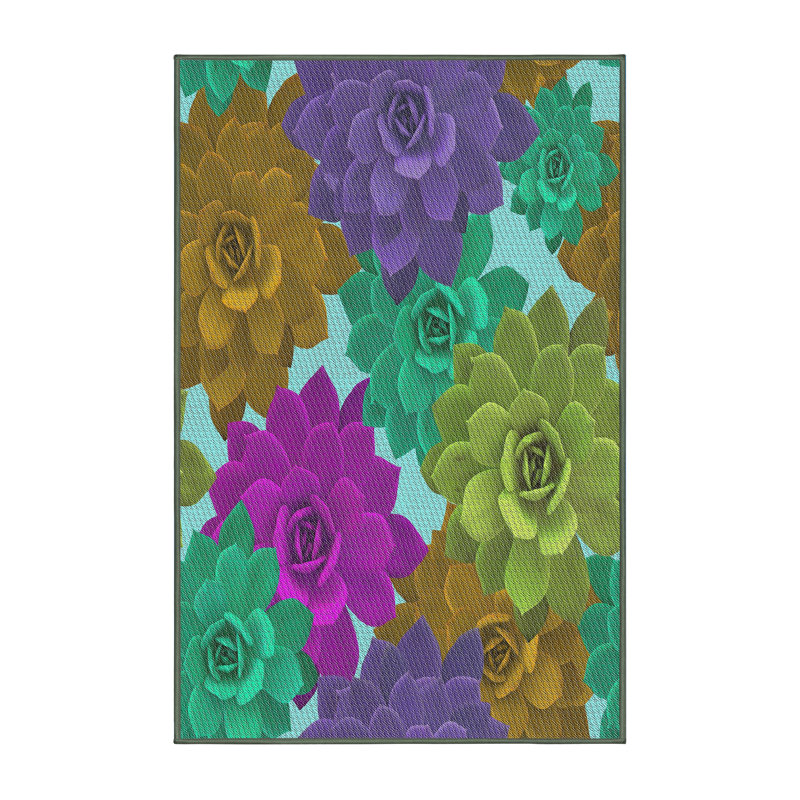 Tapis rose/vert/jaune tissé à la machine, Rectangle 4 pi x 6 pi
