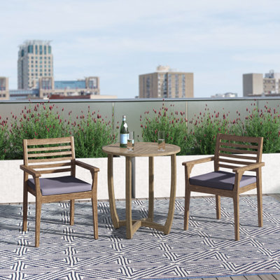 Anahat 2-Person 27.5'' L Acacia Bistro Set with Cushions