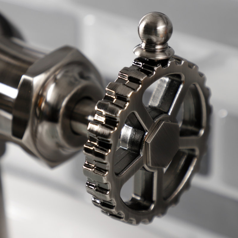 Kingston Brass Fuller Single-Handle 1-Hole Deck Mount Bathroom Faucet with Push Pop-Up, Wheel, Polished Brass