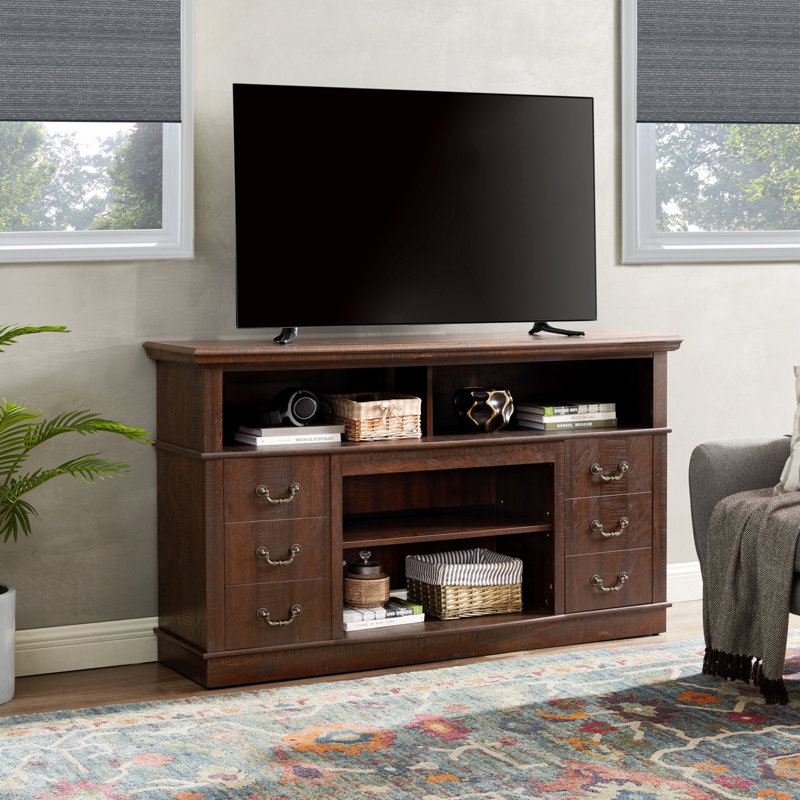Meuble télé polyvalent de style Mid-Century avec tablettes pour le rangement du salon, Espresso