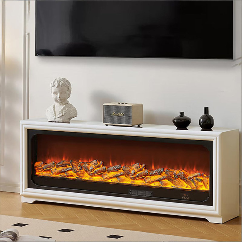 Console 62 po avec foyer électrique en bois massif blanc, 23.62" H x 62.99" W x 12.99" D, White