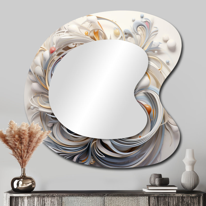 Fleurs blanches fractales printanières blanches II - formes asymétriques fractales - grand miroir mural moderne