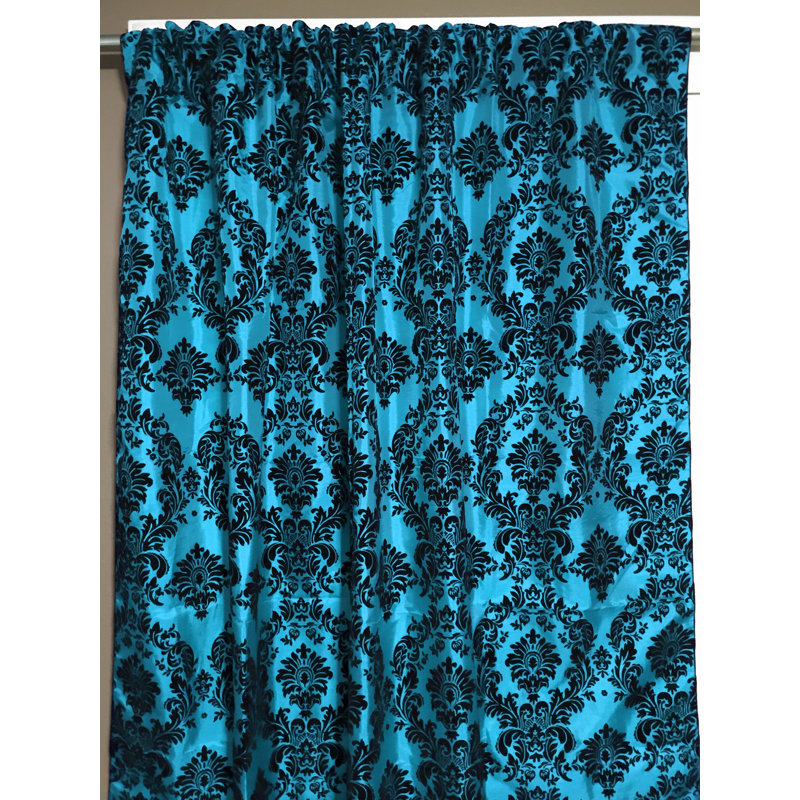 Amboy Semi Sheer Curtain Single Panel, 56" W x 84" L, Black/Turquoise