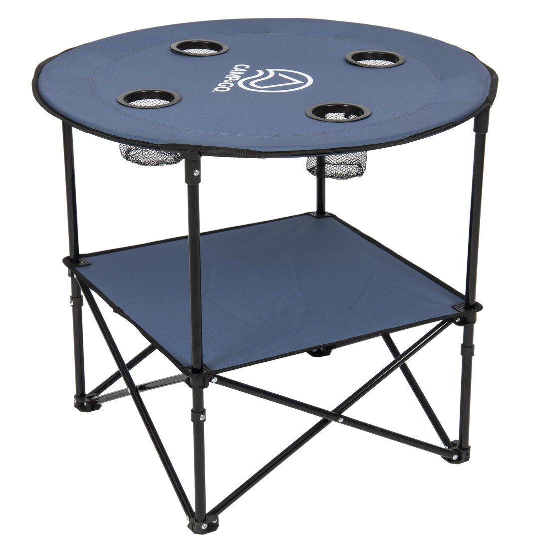 Camp & Go 28" Round Lightweight Fabric Portable Folding Beach Table with Cupholders Rio Brands 