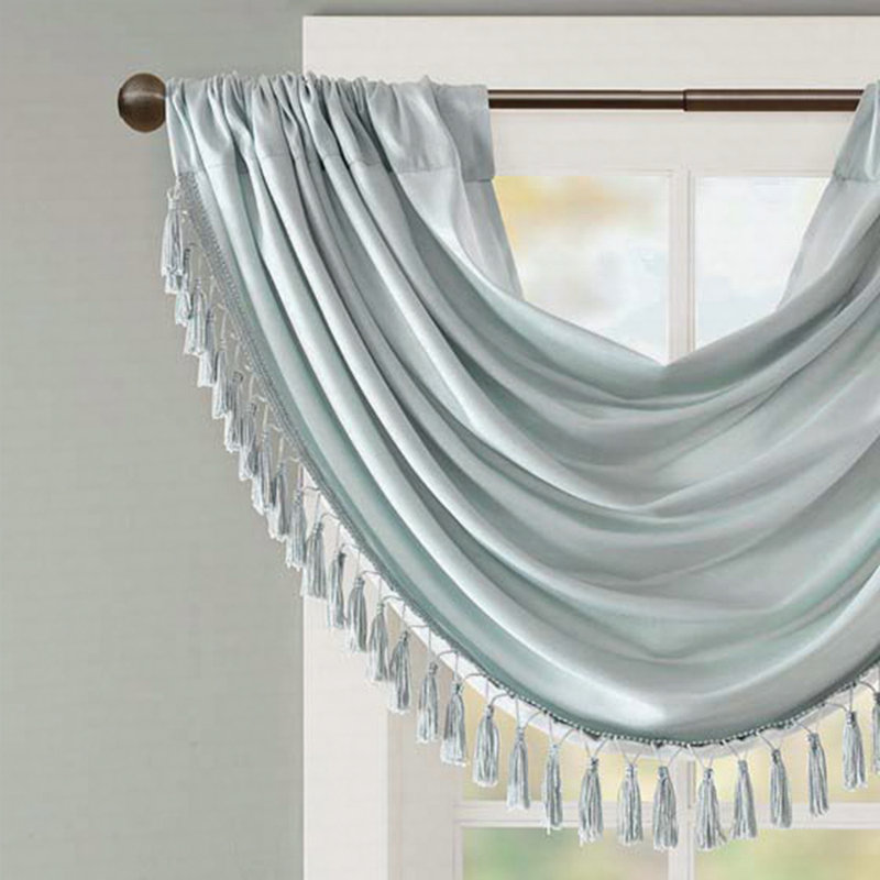 Faux Silk Waterfall Embellished Valance 38X46", Dusty Aqua