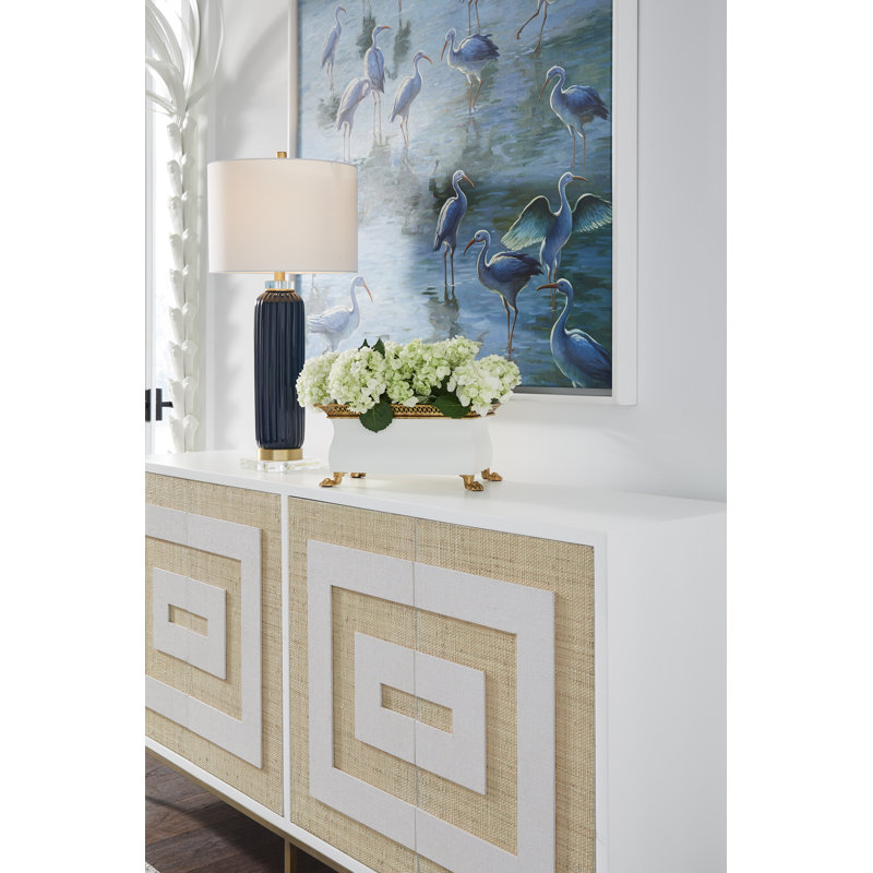 Faux Palm Tree in Metal Pot, White, White