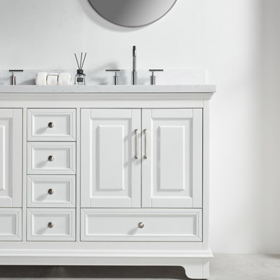 Meuble-lavabo double autoportant de 60 po avec pierre artificielle entièrement assemblé