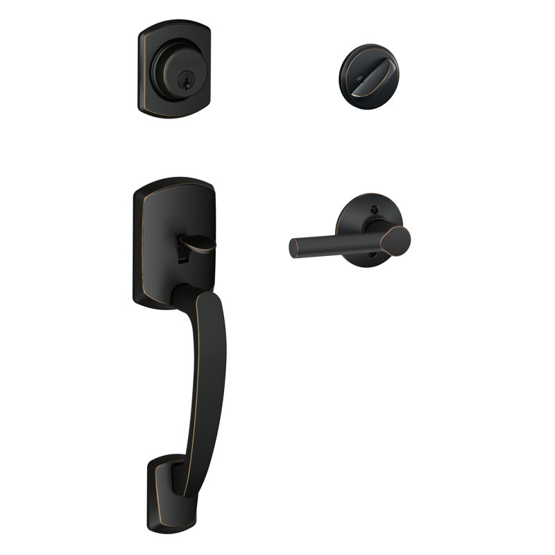 Greenwich Handleset With Single Cylinder Deadbolt And Broadway Door Lever And Rosette, Aged Bronze, Keyed Different, Yes