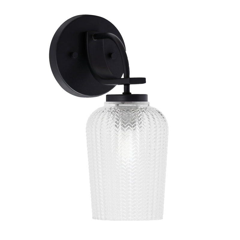 Cavella Wall Sconce Shown In Matte Black Finish With 5" Textured Glass, Clear 