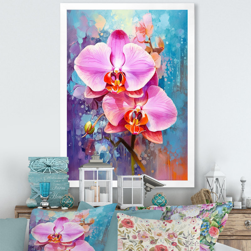 Orchidées bleues abstraites Euphoria, H 44 po x l 34 po x P 1,5 po, Cadre simple blanc