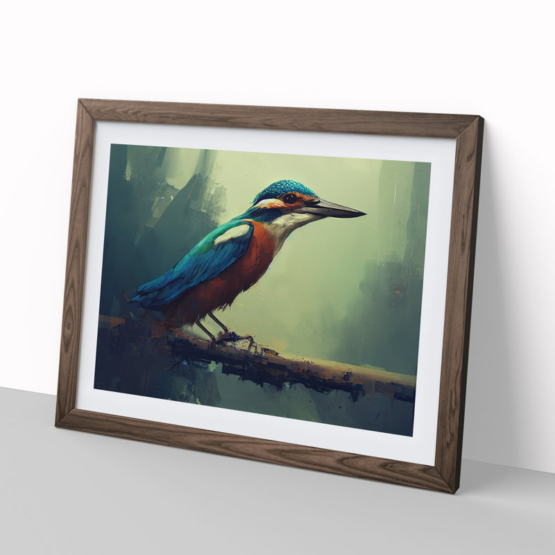 Kingfisher Bird Vol.3 - Framed Print, 25cm H x 34cm W x 2cm D, Walnut