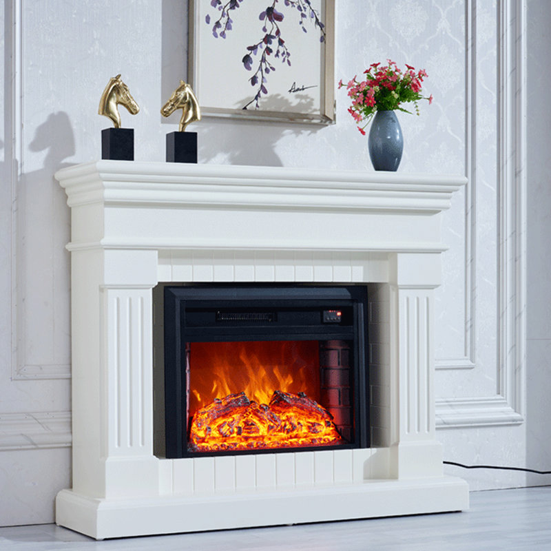 White Solid Wood Electric Fireplace