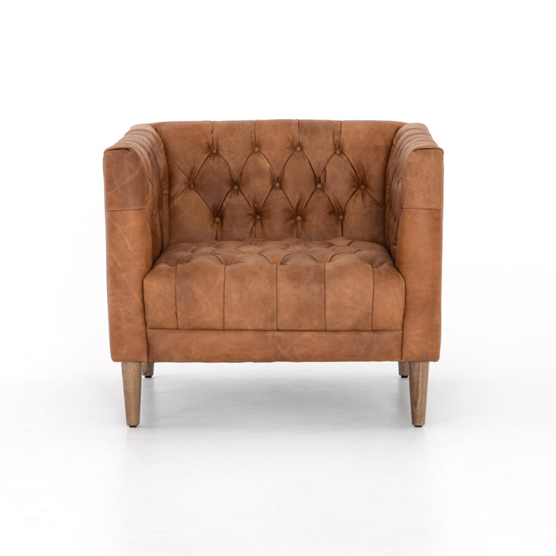 Williams Armchair, Natural Washed Camel, Natural Washed Chocolate Genuine Leather