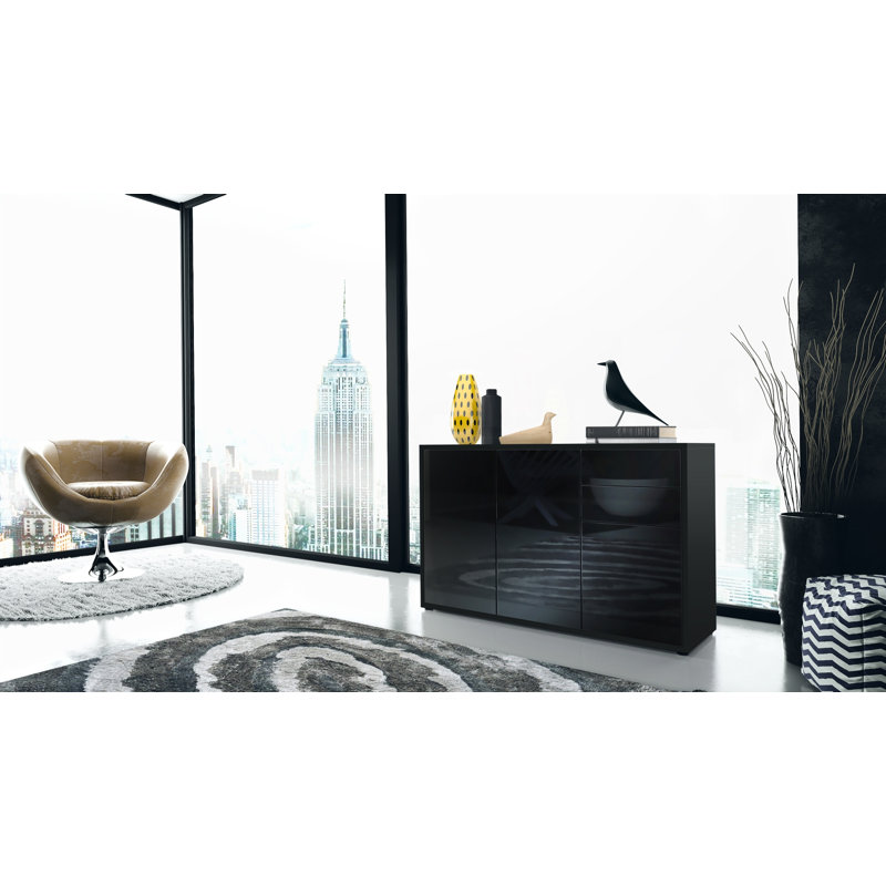 Mcdevitt 117cm Sideboard, Black (Matt)/Black (Glossy)