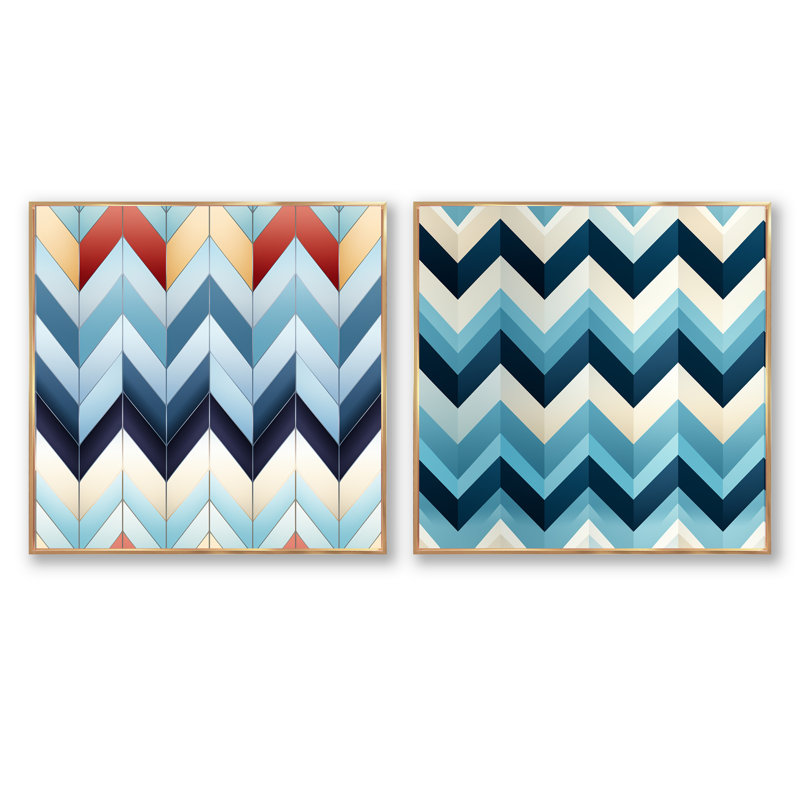 Chenier - Abstract Shapes Square Collage Set Of 2, Gold Floater Framed, 36" H x 73" W