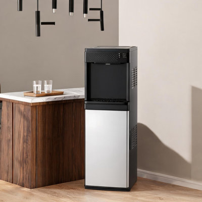 Classic Black Floor-Standing 3-in-1 Water Dispenser with Ice Maker, 33 lbs Daily Production, Stainless Steel, 35.63 in Height