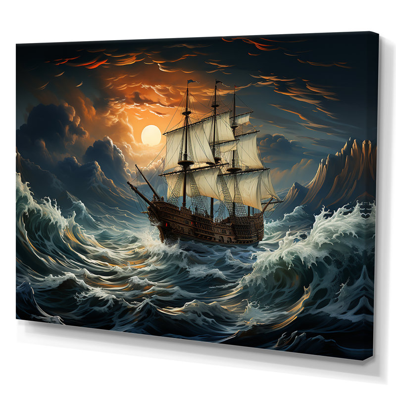 «Pirate Ship Legacy II», art mural pirate, H 24 po x l 32 po x P 1 po, Toile tendue
