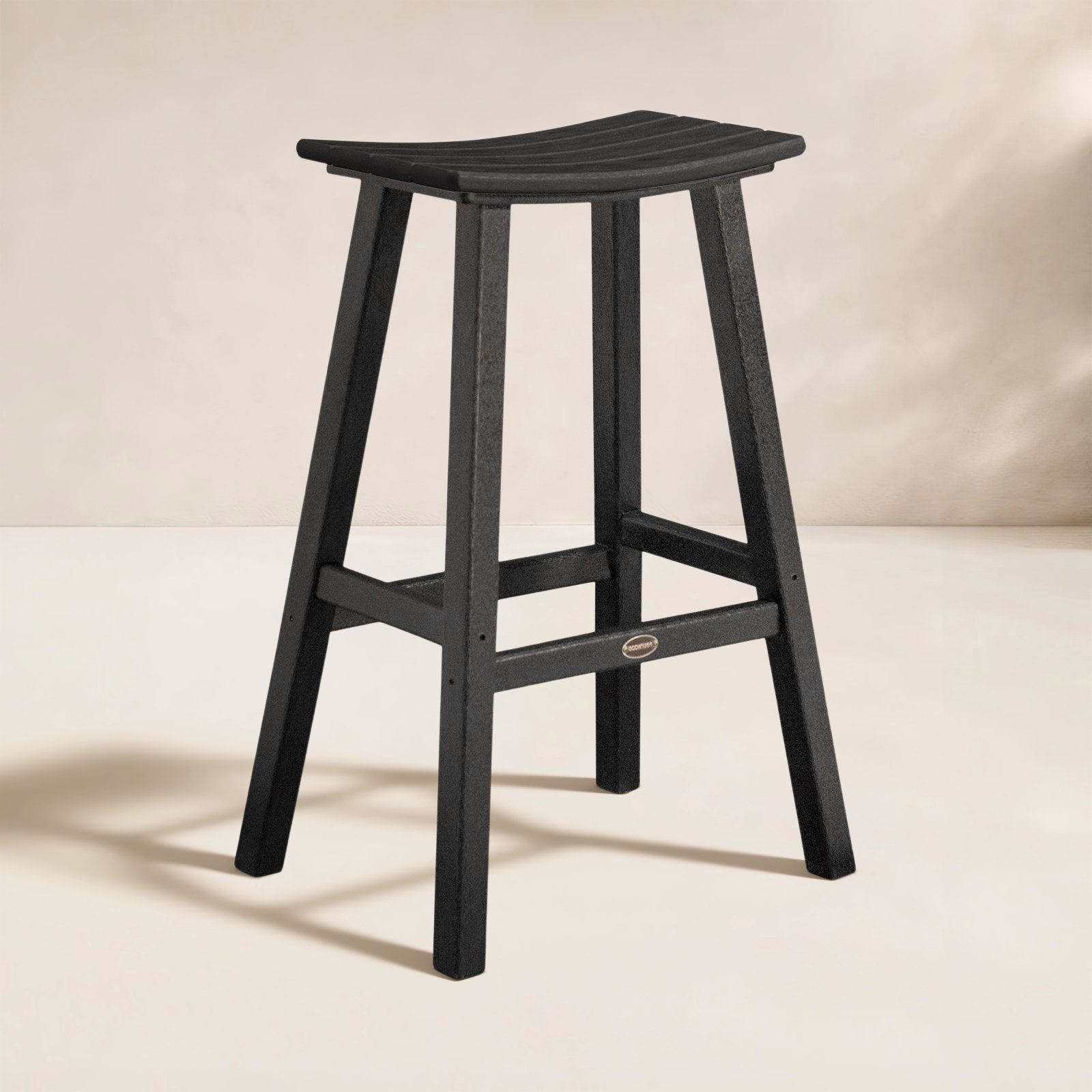 POLYWOOD Traditional Garden Patio Bar Stool, Black, 29.75" H