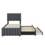 Lit simple avec lit gigogne escamotable et 3 tiroirs de rangement en dessous, lit plateforme simple tapissier en lin-52829715