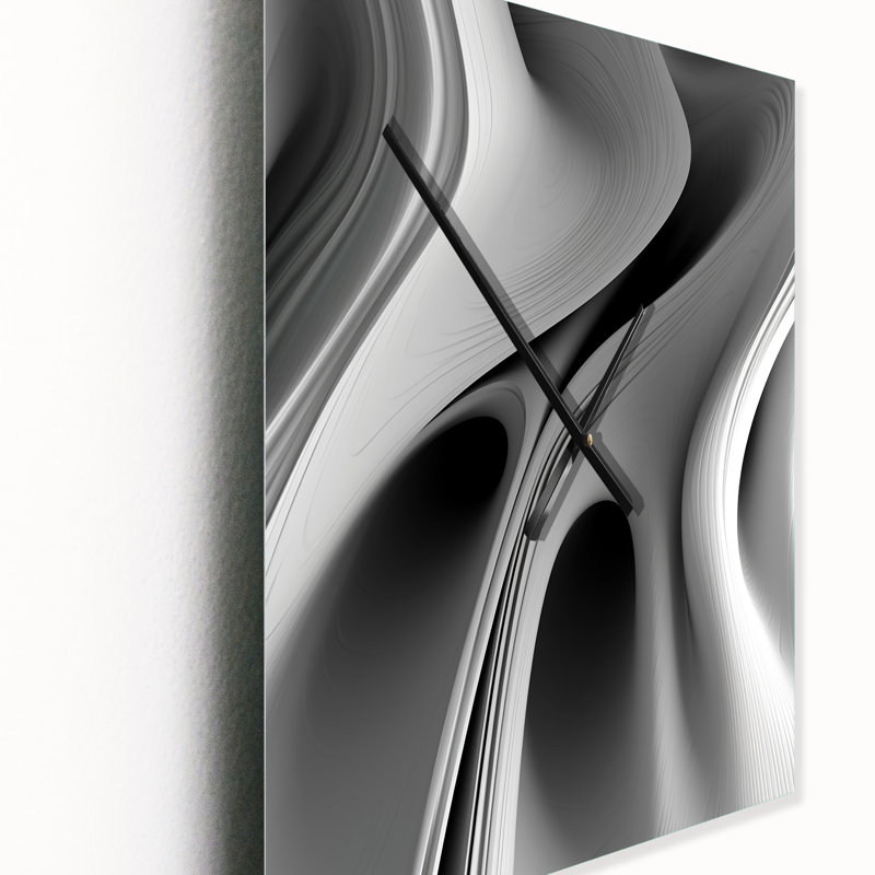White Black Infinite Ripples - Abstract Modern Waves Metal Wall Clock, Large
