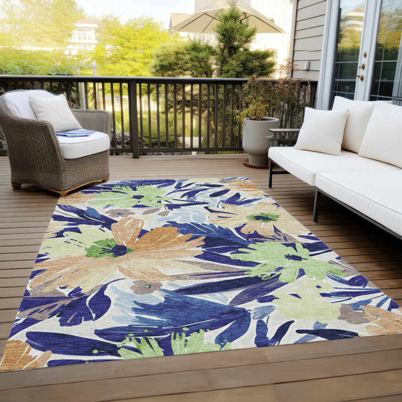 Machine Washable Indoor/Outdoor Claudian ACN1484 Navy Rug, Rectangle 2'6" x 3'10"